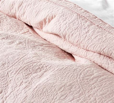 Belgian Flax Linen Floral Stitch Quilt - Soft Rose #potterybarn | Bed ...