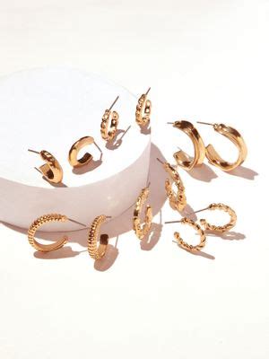 Buy Set of 6 ToniQ Classic Gold Plated Hoop Earrings for Women Online