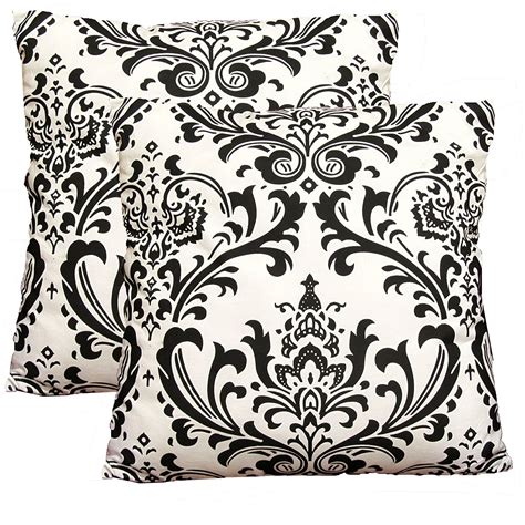EORC PLCP318X18 Black DamaskDecorative Cotton Pillows (Set of 2), 18 ...