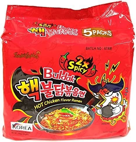 SAMYANG Ramen Korean 2X Hot Spicy Noodles, 140 Grams (Pack of 5 ...