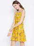 Berrylush Women Yellow & Red Floral Printed Square Neck Fit & Flare Mi