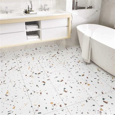 WESTICK Terrazzo Peel and Stick Floor Removable Adhesive Floor Tiles ...