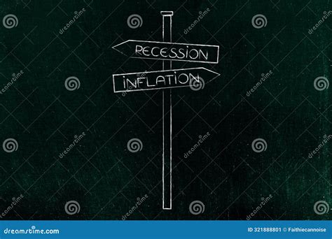 Recession Vs Inflation Road Sign with Economic Concepts Pointing at ...