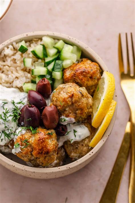 Turkey Meatballs Greek Rice Bowl - A Quick Dinner Idea