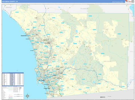 San Diego County, CA Zip Code Wall Map Basic Style by MarketMAPS - MapSales