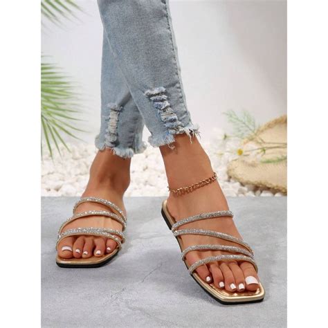 Buy IRUSSH Diamond Char Patti Gold Square Toe Flats Online