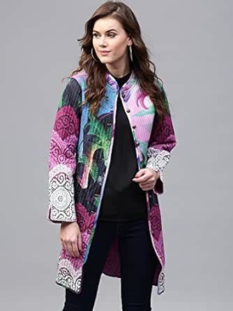 Rain & Rainbow Women Multicoloured Printed Longline Tailored Jacket-M ...
