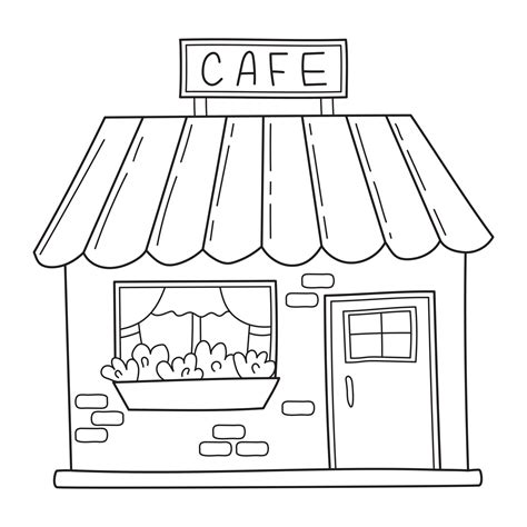 Simple cute cafe with window and flowerbed in sketch doodle style. 14171285 Vector Art at Vecteezy