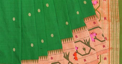 Paithani Silk Butta Green Saree With Asawali Border