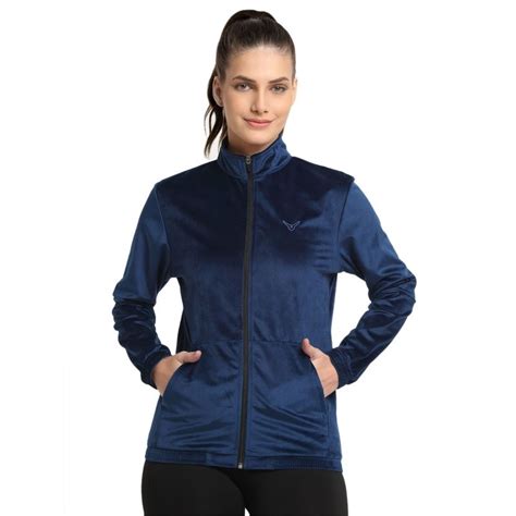 Buy INVINCIBLE Navy Womens Velour Full Zip Jacket Online