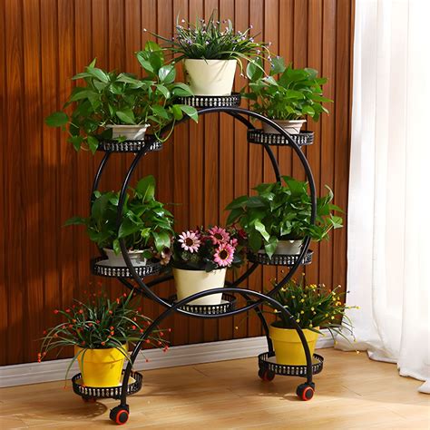 Stylish Round Metal Plant Stand with 3-Tier Multi-Level Design - Black ...