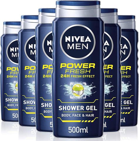 NIVEA MEN Power Fresh Shower Gel (500ml), Moisturising Body Wash with ...