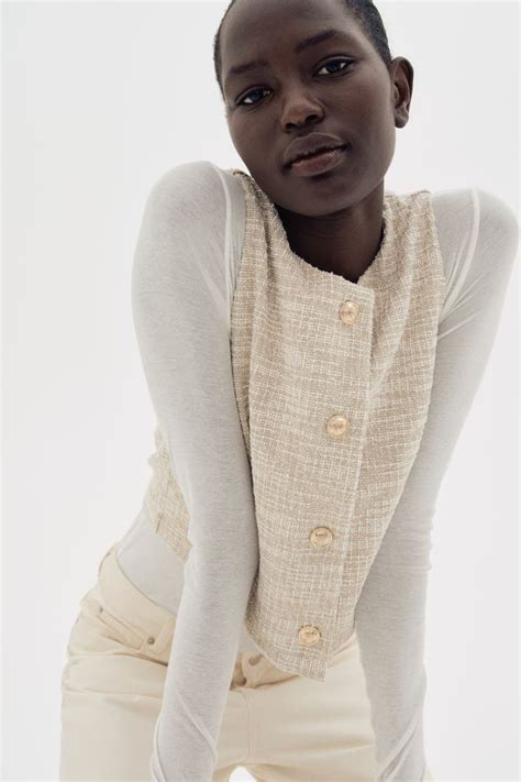 Bouclé jersey waistcoat - Light beige marl - Ladies | H&M IN