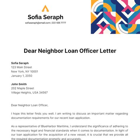 Free Dear Neighbor Loan Officer Letter Template to Edit Online