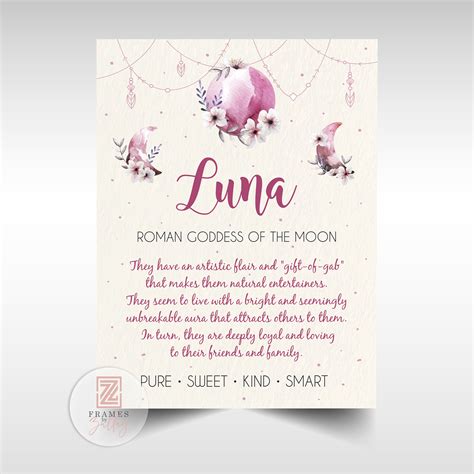 Luna Name Meaning | Digital Artwork | Baby Name Meaning Sign | New Mom ...