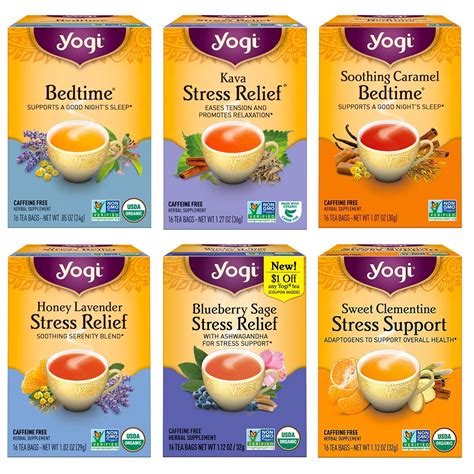 Yogi Tea Stress Relief and Herbal Tea Variety Pack, Wellness Tea Bags ...