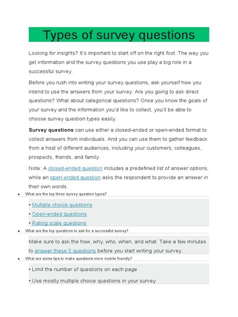 Types of Survey Questions | PDF | Survey Methodology | Likert Scale