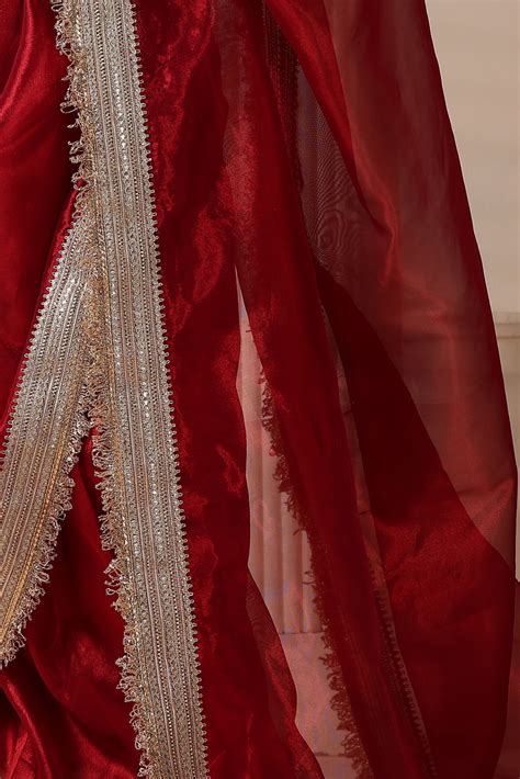 Ravishing Scarlet Radiance Tissue Saree with Luxe Hand Embellished Bor ...