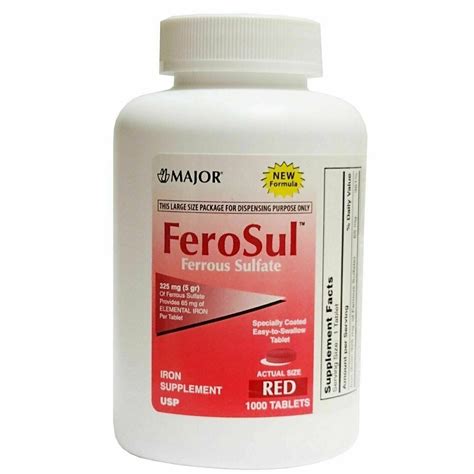 Major Ferosul Ferrous Sulfate 325mg Iron Supplement Blood Health 1000ct 4 Pack | eBay