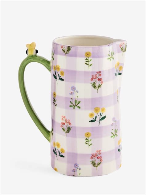 Buy Lilac/White Gingham Floral Ceramic Jug Vase from Next India