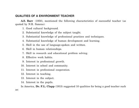 Qualities of an environment teacher - Environmental Studies - Studocu