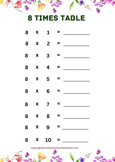 8 Times Table Worksheet 的图像结果