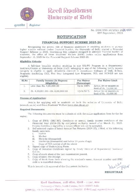 Notification: Financial Support Scheme 2025-26 - UoD - Studocu
