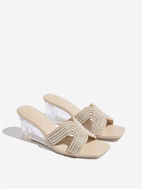 Buy LUNA BLU Ivory Pearlescent Wedge-Heel Sandals from Westside
