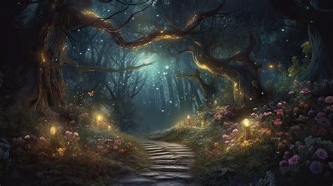 Magical fantasy fairy tale scenery, night in a forest, Generate Ai 22776957 Stock Photo at Vecteezy