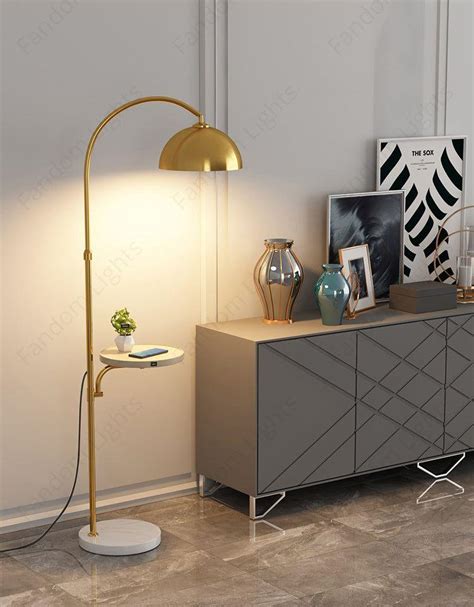 Home › Gold Metal Floor lamp with Table Living Room Standing lamp - Gold