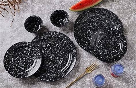 Buy Crock Comforts- Black Marble Look Dinner Set Ceramic Including ...
