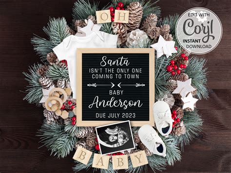 Christmas Baby Announcement Digital Pregnancy Reveal Due Date Card for ...