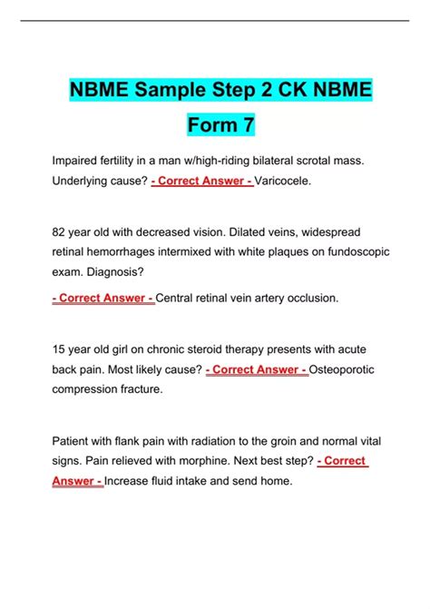 NBME Sample Step 2 CK NBME Form 7 Answered 2024 - NBME CBSE - Stuvia US