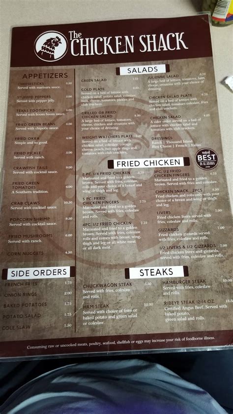 Menu at THE CHICKEN SHACK restaurant, Luverne