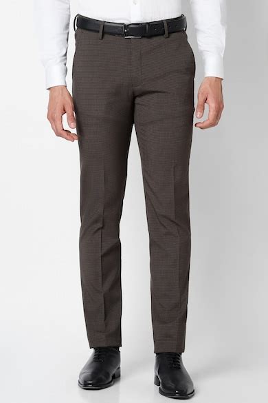 Buy Men Brown Textured Slim Fit Formal Trousers Online - 902265 | Peter ...