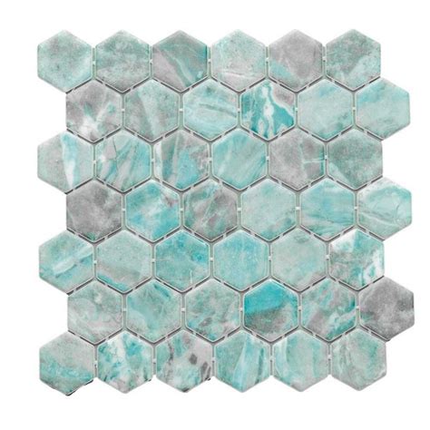 The Tile Life Sample - Eterna Hex Beryl 4-in x 4-in Satin Glass Floor and Wall Tile in the Tile ...