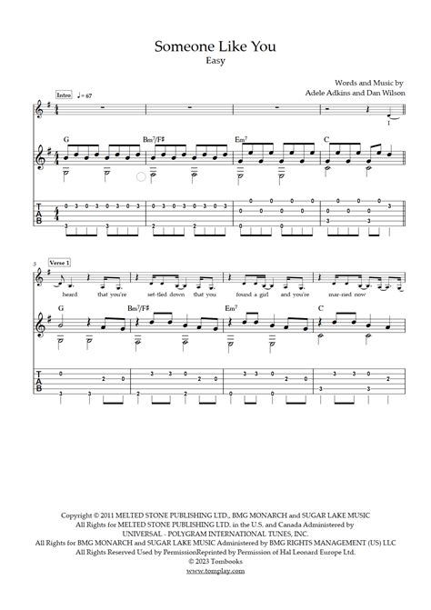 Someone Like You (Easy Level, Solo Guitar) (Adele) - Guitar Tabs and ...