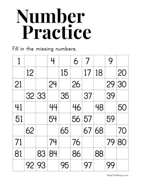 Hundreds Chart With Missing Numbers Printable