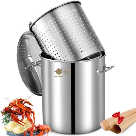 ARC Stainless Steel Seafood Boil Pot with Basket and Two Brown Paper ...