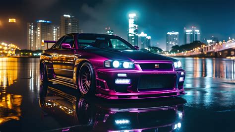 Nissan Skyline GT-R R34 Wallpaper 4K, AI art