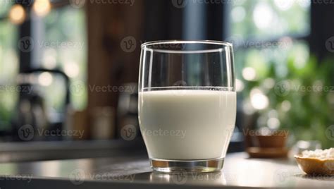 A Glass of Fresh Milk Basking in Natural Light on a Sleek Kitchen ...