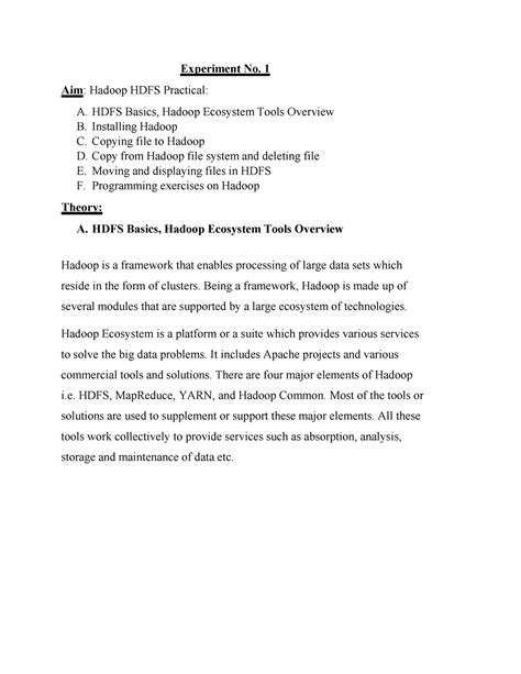 BDA EXP 1-8 Clean - Experiment No. 1 Aim: Hadoop HDFS Practical: A ...