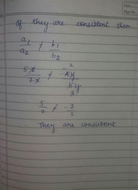 Check whether the following pair of linear equations are consistent or ...