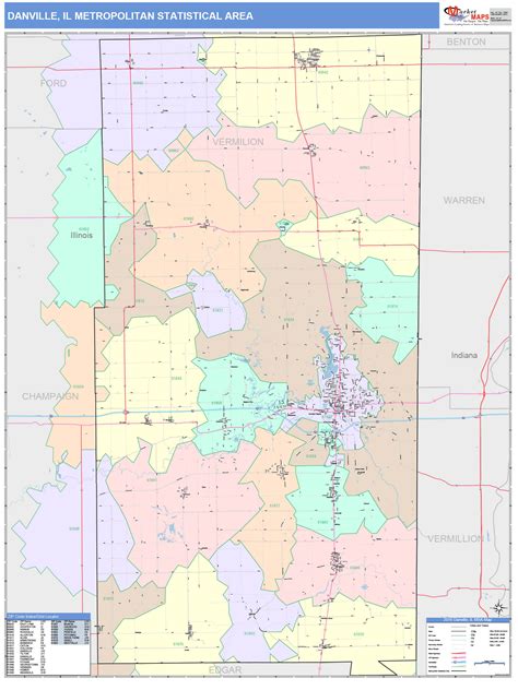 Danville, IL Metro Area Wall Map Color Cast Style by MarketMAPS ...