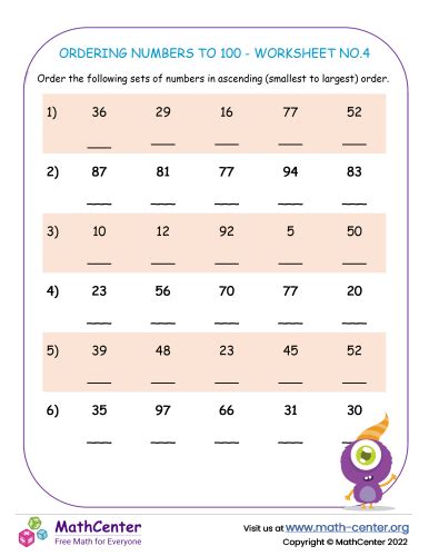 Ordering Numbers To 100 - Worksheet No.4 | Worksheets | Math Center