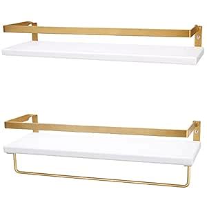 Peter's Goods Modern Floating Shelves with Rail, Modern Brass Finish ...