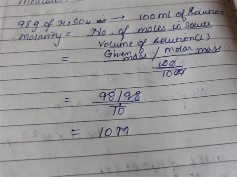 concentrated aqueous sulphuric acid is 98% H2SO4 (w/v) and has a ...