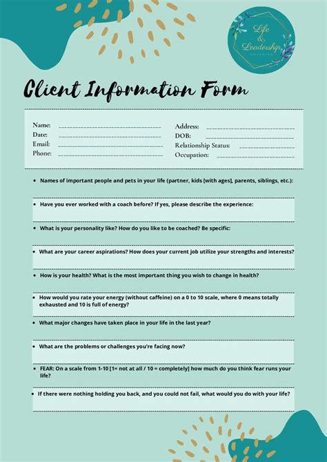 Fillable form design for new coaching client | Freelancer