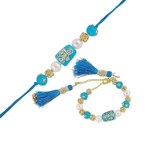 Buy IMAGICART Designer Bhaiya-Bhabhi Lumba Rakhi Set | Beautiful Pearl ...