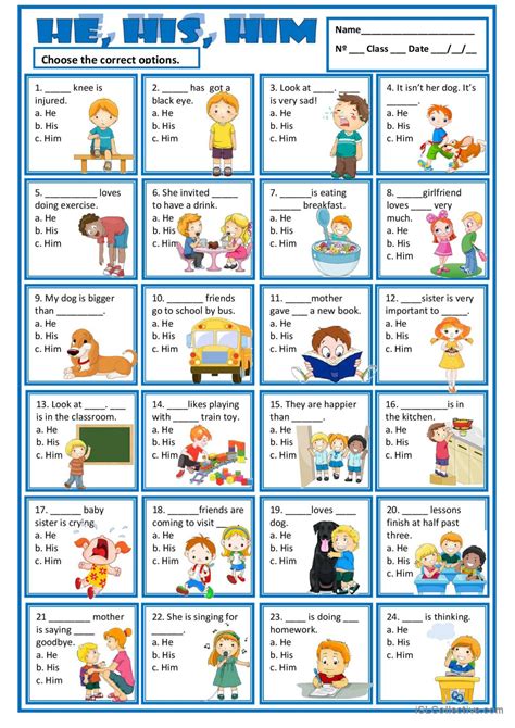 HE; HIS & HIM: English ESL worksheets pdf & doc